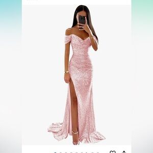 BRAND NEW Sparkly Sequin Prom Dress Long with Slit Off The Shoulder